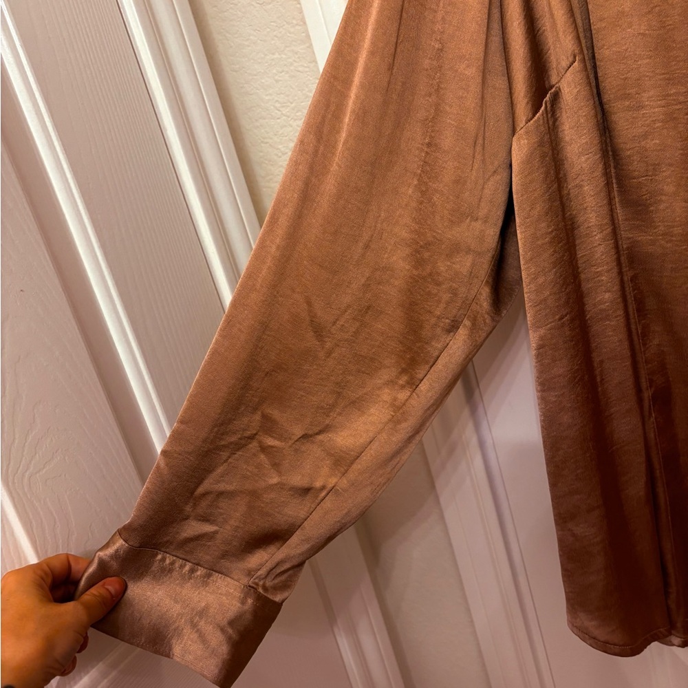 Madewell Satin Button-Down Shirt in Caramel - Picture 3 of 6